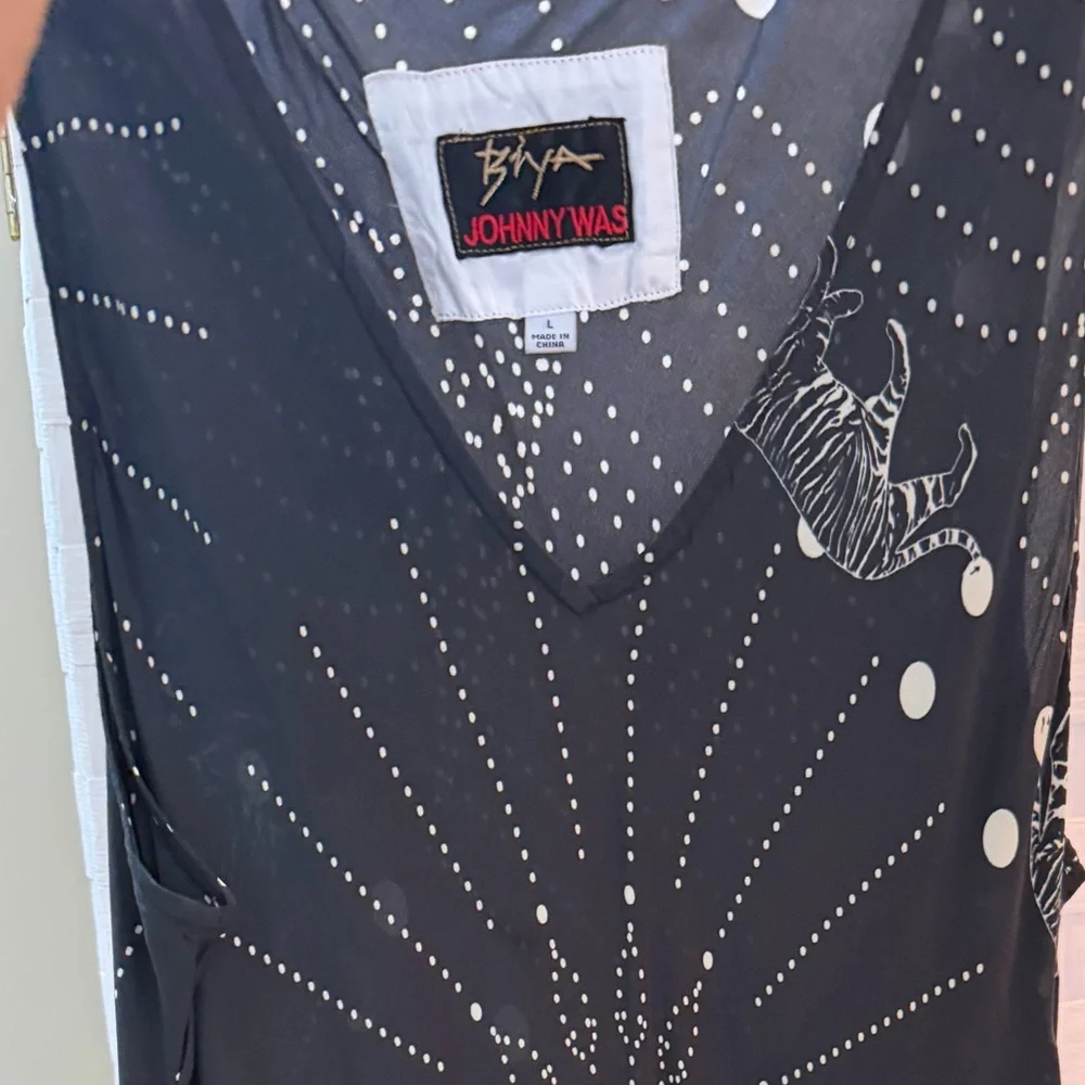 Johnny Was BIYA Black Silk Rea Dress with tiger graphics - sleeveless on Sale!! - Picture 2 of 13